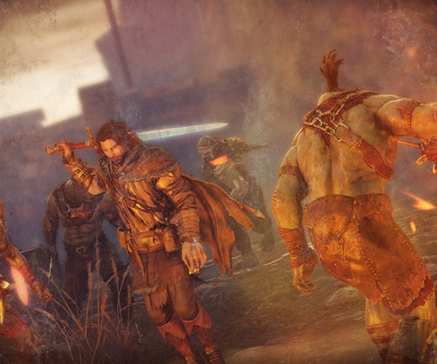 Talion is ready to take on a pack of Orcs.