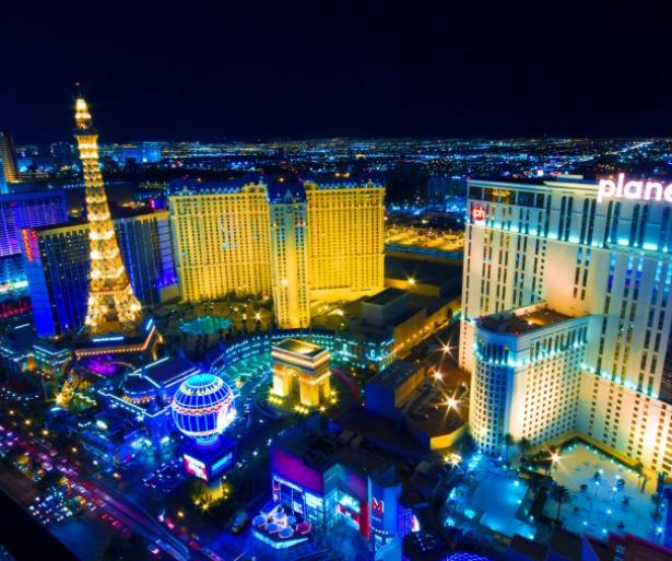 Las Vegas lit up at night.