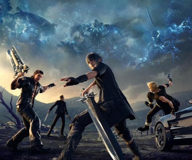 Promotional image for Final Fantasy 15, featuring Noctis and his friends