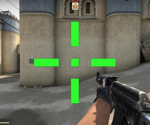 Large green crosshair and ak47