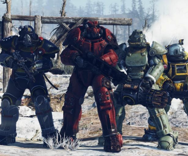 Four survivors wearing power armor