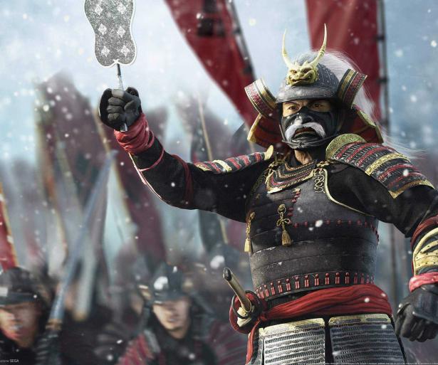 Takeda Shingen raises his war fan signaling troops to advance.